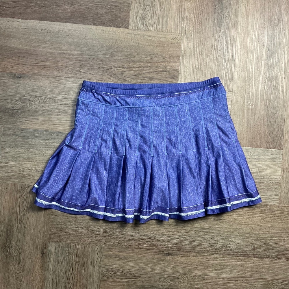 Lucky in Love Old School Denim Print Pleated Tennis Skort Womens Medium Blue